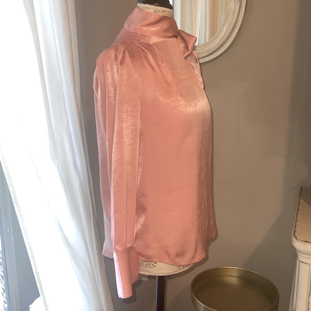 Worthington Petite XS pink women’s blouse with ribbon 🎀 tie bow button shirt XS - Picture 4 of 13